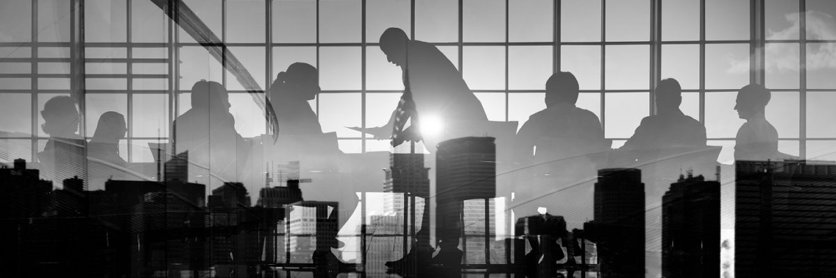 Silhouette Business People Discussion Meeting Cityscape Team Concept